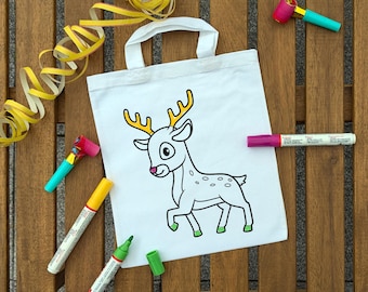 Rentier, Rehkitz, Hirsch, Wild, Weihnachten, Kinder Ausmaltasche zum ausmalen Kindergeburtstag oder Mitgebsel als Gastgeschenk