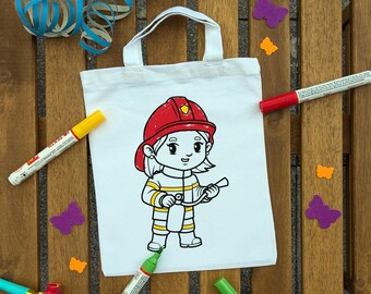 Feuerwehr Mädchen Kinder Ausmaltasche zum ausmalen Kindergeburtstag oder Mitgebsel als Gastgeschenk