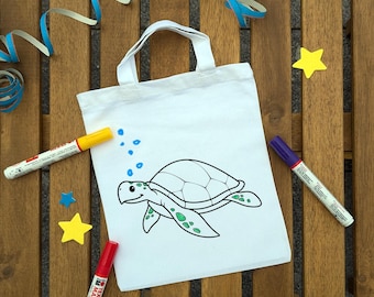 Ausmaltaschen Wasserschildkröte zum ausmalen aus Baumwolle, Ausmalbild Schildkröte, Kindergeburtstag Mitgebsel, Party Gastgeschenk