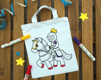 Ritter auf Pferd Kinder Party Ausmaltasche zum ausmalen Kindergeburtstag oder Mitgebsel als Gastgeschenk