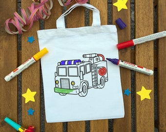 Feuerwehrauto Kinder Ausmaltasche zum ausmalen Kindergeburtstag oder Mitgebsel als Gastgeschenk