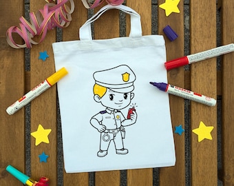 Polizist Polizei Kinder Ausmaltasche zum ausmalen Kindergeburtstag oder Mitgebsel als Gastgeschenk