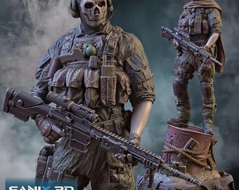 Impression 3D en résine du lieutenant Simon Ghost de Call of Duty, différentes tailles, Fanart