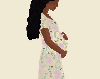 | de portrait de grossesse de croissance sacrée Cheveux noirs Cheveux Maternité Dessin | | photo de maternité Faire grandir un bébé | | cadeaux baby shower | enceinte