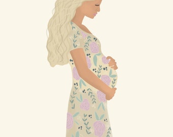 | de portrait de grossesse de croissance sacrée Cheveux blonds Maternité Dessin | | photo de maternité Faire grandir un bébé | | cadeaux baby shower | enceinte