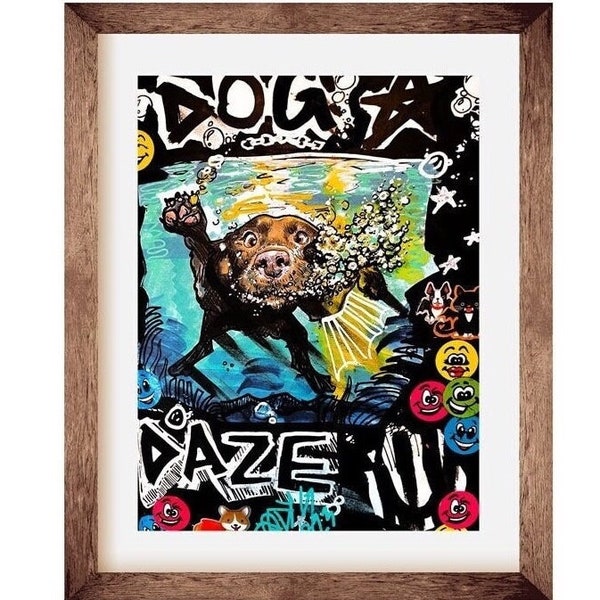 DOG DAZE Giclee Artist's Print, Original Graffiti Dog Collage, Marker Poster Print on Premium Luster Photo Paper - 11" x 14"