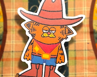 Cowboy Cat Sticker - Cowboy Stickers, Funny Orange Cat Sticker / vinyl sticker / laptop sticker