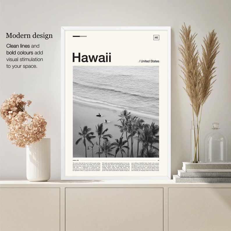 Hawaii Print Black and White Hawaii Poster Hawaii Wall Art Etsy