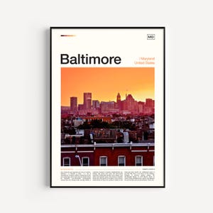 Baltimore Poster Print, Maryland Travel Wall Art for Home or Office, Scenic City Poster Gift for Travelers and Urban Art Lovers
