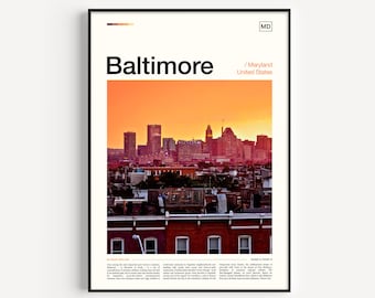 Baltimore Poster Print, Maryland Travel Wall Art for Home or Office, Scenic City Poster Gift for Travelers and Urban Art Lovers
