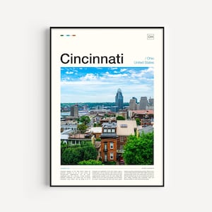 Cincinnati print, Cincinnati poster, Cincinnati muurkunst, Cincinnati Art Print, Cincinnati artwork, Cincinnati foto, skyline van Cincinnati