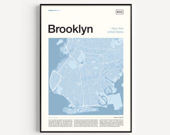 Brooklyn Map Kunstdruck: New York Reiseplakat