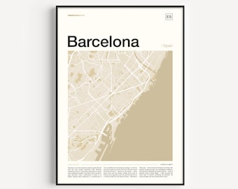 Barcelona Map Art Print, Spain Travel Poster