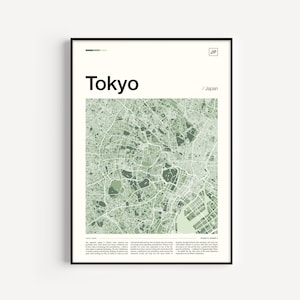 Poster carte de Tokyo, impression d'art de voyage au Japon avec plan de la ville, oeuvre d'art murale urbaine, impression de voyage et décoration envie de voyager