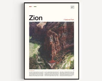 Zion National Park Travel Poster, Utah Landscape Art