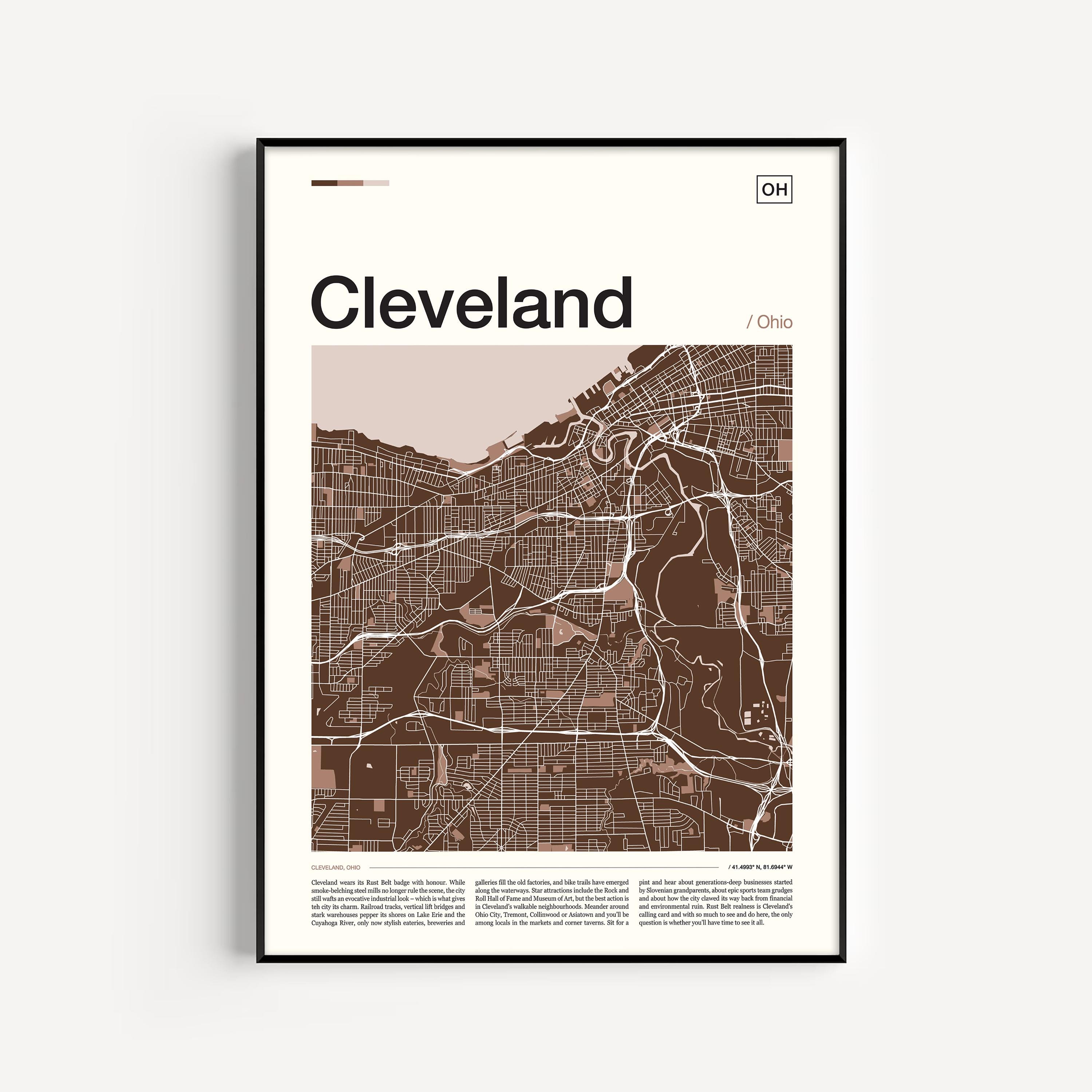 Cleveland Map Art Print: Modern Cityscape Poster