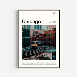 Póster de Chicago, Illinois, EE. UU., impresión de viaje para decoración del hogar, arte mural urbano con impresión de ciudad, impresión de destino y regalo de viaje.