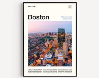 Boston Skyline Poster, Cityscape Photography, Travel Print