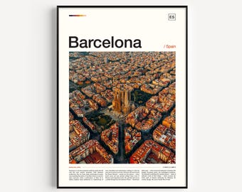 Barcelona Spain Travel Poster, Cityscape Art Print
