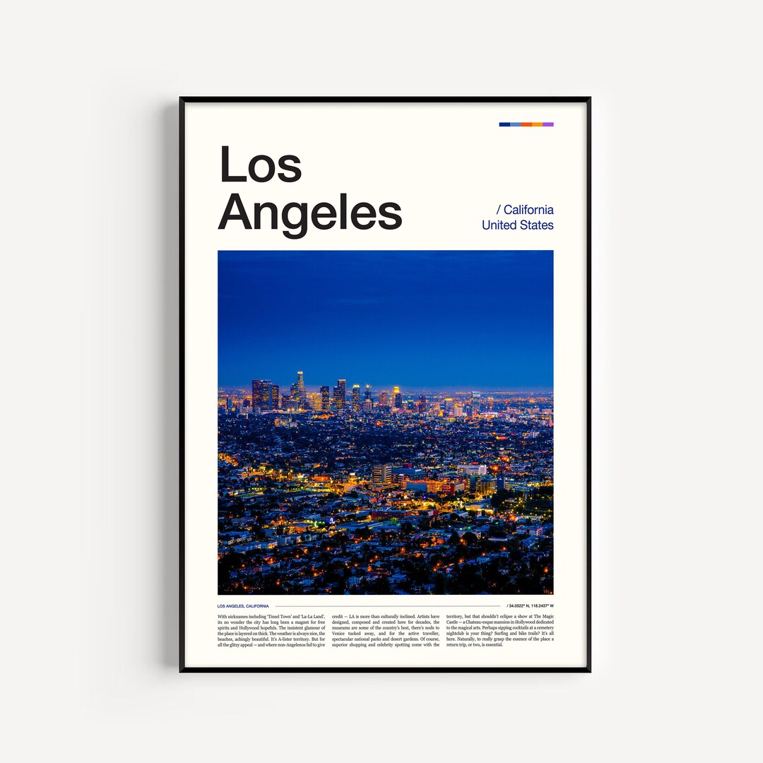 ロサンゼルスのスカイラインポスター：カリフォルニア旅行アート