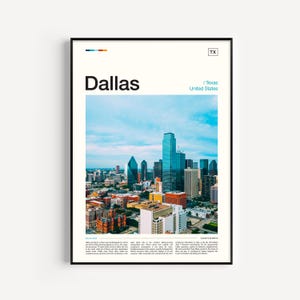 Dallas Skyline konsttryck, Texas reseposter