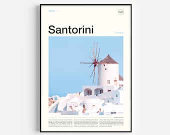 Póster de viaje a Santorini, Grecia, impresión artística de una isla griega