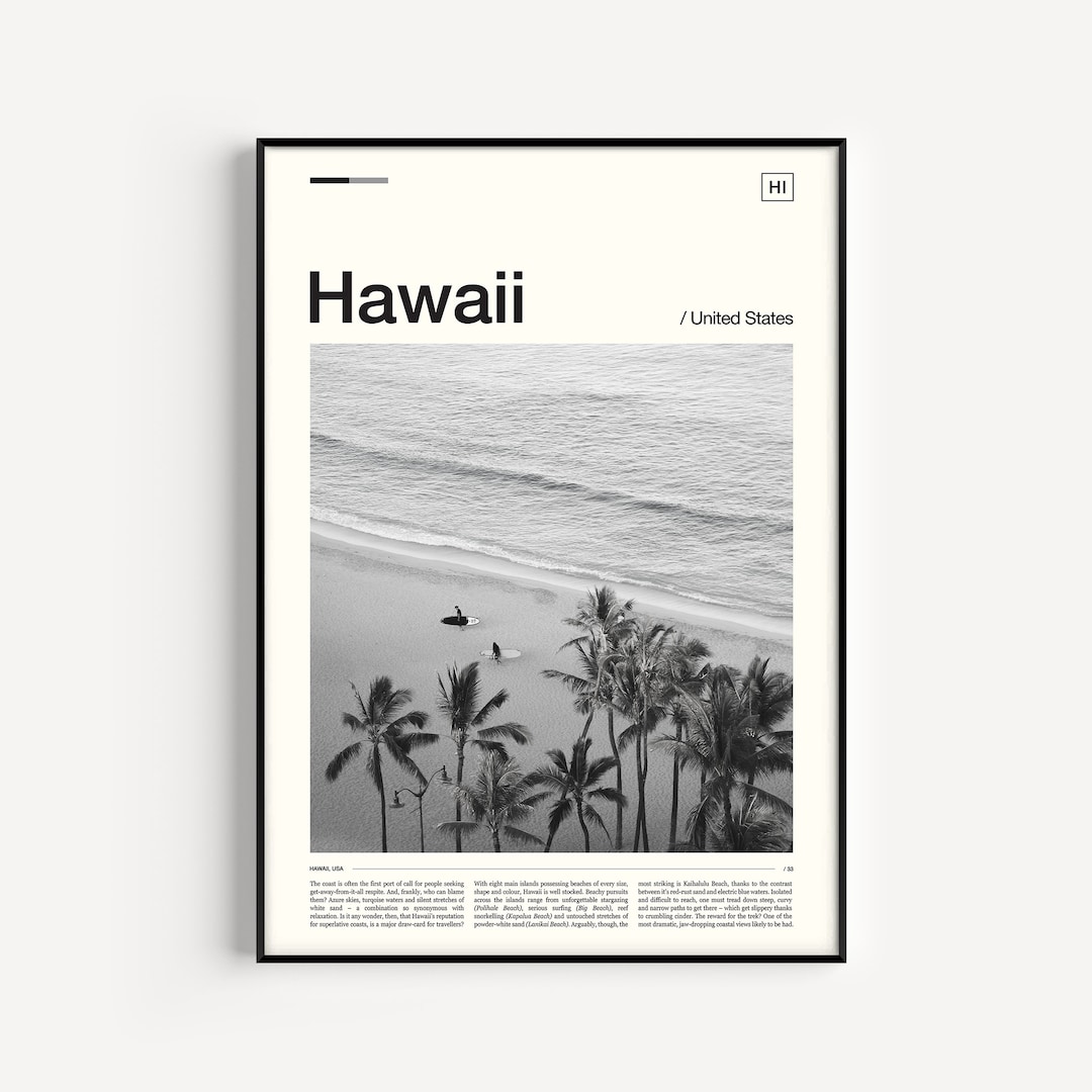 Hawaii Print Black and White Hawaii Poster Hawaii Wall Art - Etsy