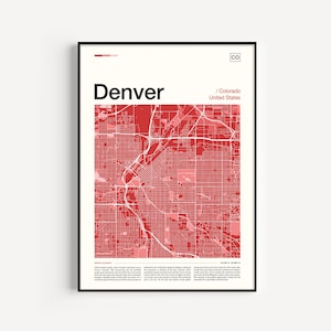Impresión de mapa de Denver, póster de Denver, mapa de Denver, impresión de Denver, arte mural de Denver, impresión artística de Denver, póster de mapa, arte mural de mapas, obra de arte de Denver