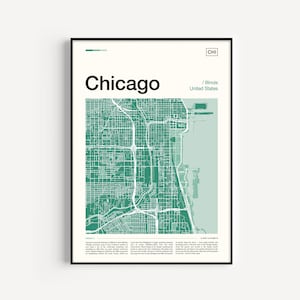 Impression de carte de Chicago, Illinois, États-Unis, art mural de la ville pour la maison ou le bureau, affiche de voyage urbain avec plan des rues, impression de la destination et décoration internationale