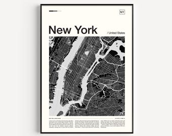 Lámina decorativa con mapa de la ciudad de Nueva York: Decoración moderna para la pared