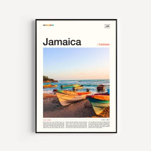 Lámina artística de Jamaica, póster de viaje al Caribe con fotografía panorámica, obra de arte mural isleño, decoración inspiradora y foto de viaje.