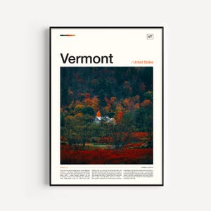 Plakat z krajobrazem Vermont: Jesienny wydruk artystyczny z podróży