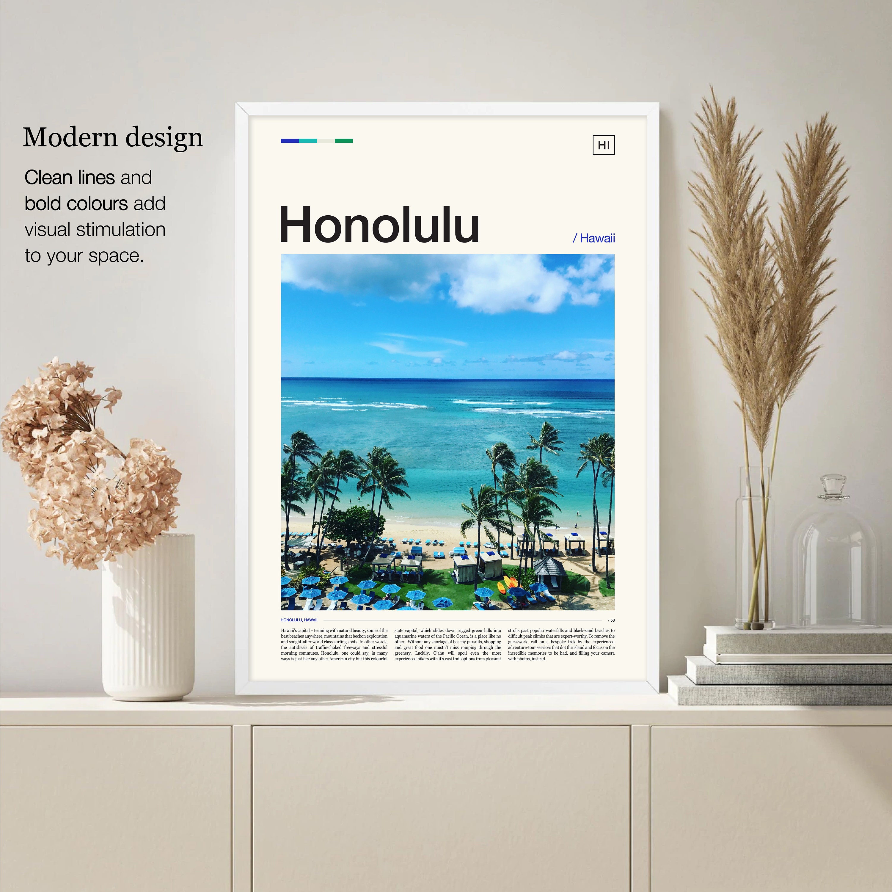 Honolulu Print Honolulu Poster Honolulu Art Print Honolulu Etsy