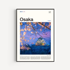 Konsttryck av Osaka, Japan: Foto av stadssilhuett, japansk reseaffisch