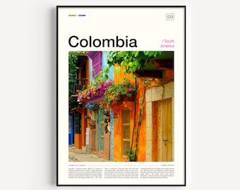 Colombia Travel Poster, Colorful South America Art