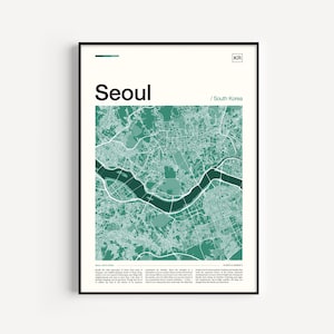 Pôster com o mapa de Seul, impressão de arte de viagem da Coreia do Sul com design de mapa da cidade, arte de parede urbana, impressão de viagem e decoração Wanderlust