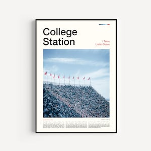 College Station Travel Print, Texas Wall Art for Dorm Room or Home Decor, Poster Gift for Students and Aggies