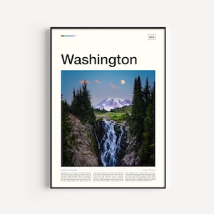 Impresión de Washington, póster de Washington, arte mural de Washington, pintura artística de Washington, noroeste del Pacífico, estado de Washington, impresión del Monte Rainier