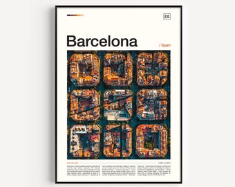 Barcelona Luftaufnahme Kunstdruck: Spanien Reiseposter