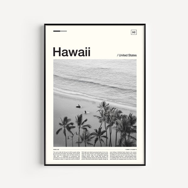 Hawaii Print, Black and White, Hawaii Poster, Hawaii Wall Art, Hawaii Travel Poster Hawaii Decor, Hawaii Art Hawaiian Wall Décor Beach Print