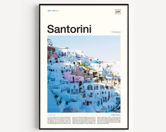 Póster de viaje a Santorini, Grecia: Impresión artística de la isla griega