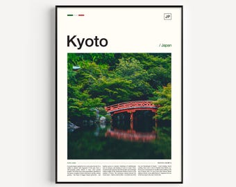Kyoto Japan Travel Poster, Red Bridge Photography Print