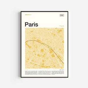 Impresión de mapa de París, póster de París, mapa de París, impresión de París, arte mural de París, impresión artística de París, póster de mapa, arte mural de mapa, impresión artística de París