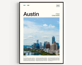 Austin Texas Skyline Poster: Modern Travel Photography Print