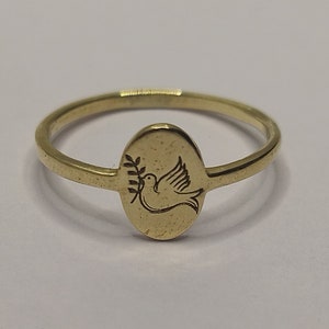 14K Gold Dove Bird Signet Ring, Hand Carved Bird Ring, Solid Gold Signet Ring, Dove Bird Jewelry, Gold Animal Signet Ring, Peace Dove Gift