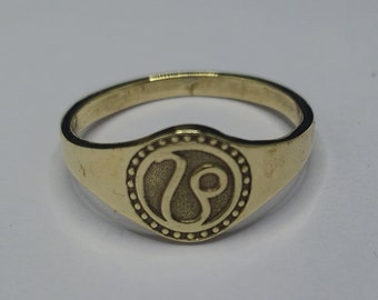 Anillo con sello zodiacal de Leo en oro vermeil de 18 quilates - Anillo astrológico de plata de ley