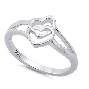 Double Heart Ring, Sterling Silver Ring, Rose Gold Ring, Everyday Ring, Gift For Girlfriend, Romantic Lovers Ring, Heart Frame Ring