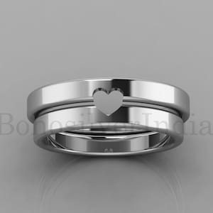 Heart Cutout Couple Rings: Matching Silver Promise Bands - Set of 2