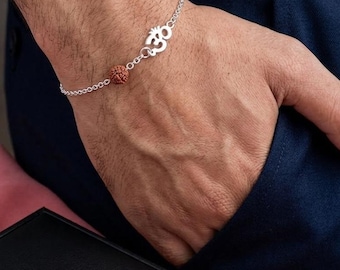 925 Sterling Silver Om Rudraksha Bracelet | Spiritual Bracelet for Men & Women | Adjustable Hindu Yoga Gift | Meditation Jewelry.