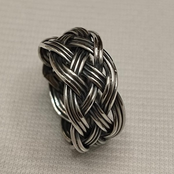 Anneau tressé tissé à la main, bague en argent, anneau de déclaration, anneau de noeud sans fin entrelacé, anneau de corde celtique, anneau de noeud celtique, bijoux faits à la main